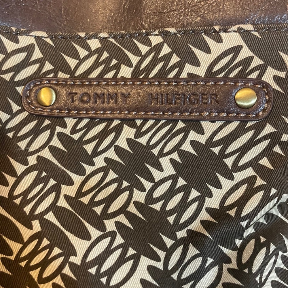 Tommy Hilfiger Tote Bag Medium Brown Canvas Satchel Classic Designer Old Money - Picture 9 of 10